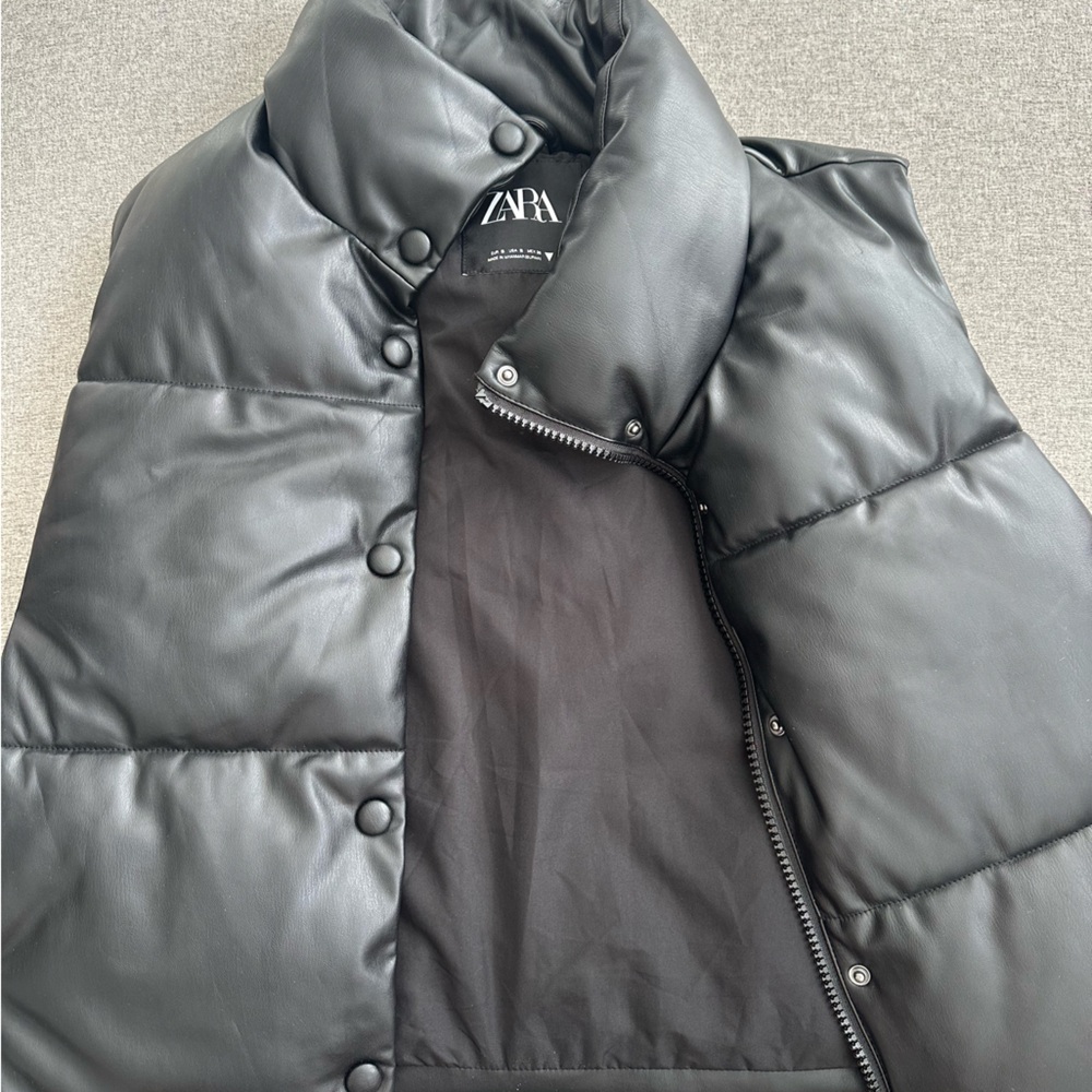 Zara faux leather puffer vest